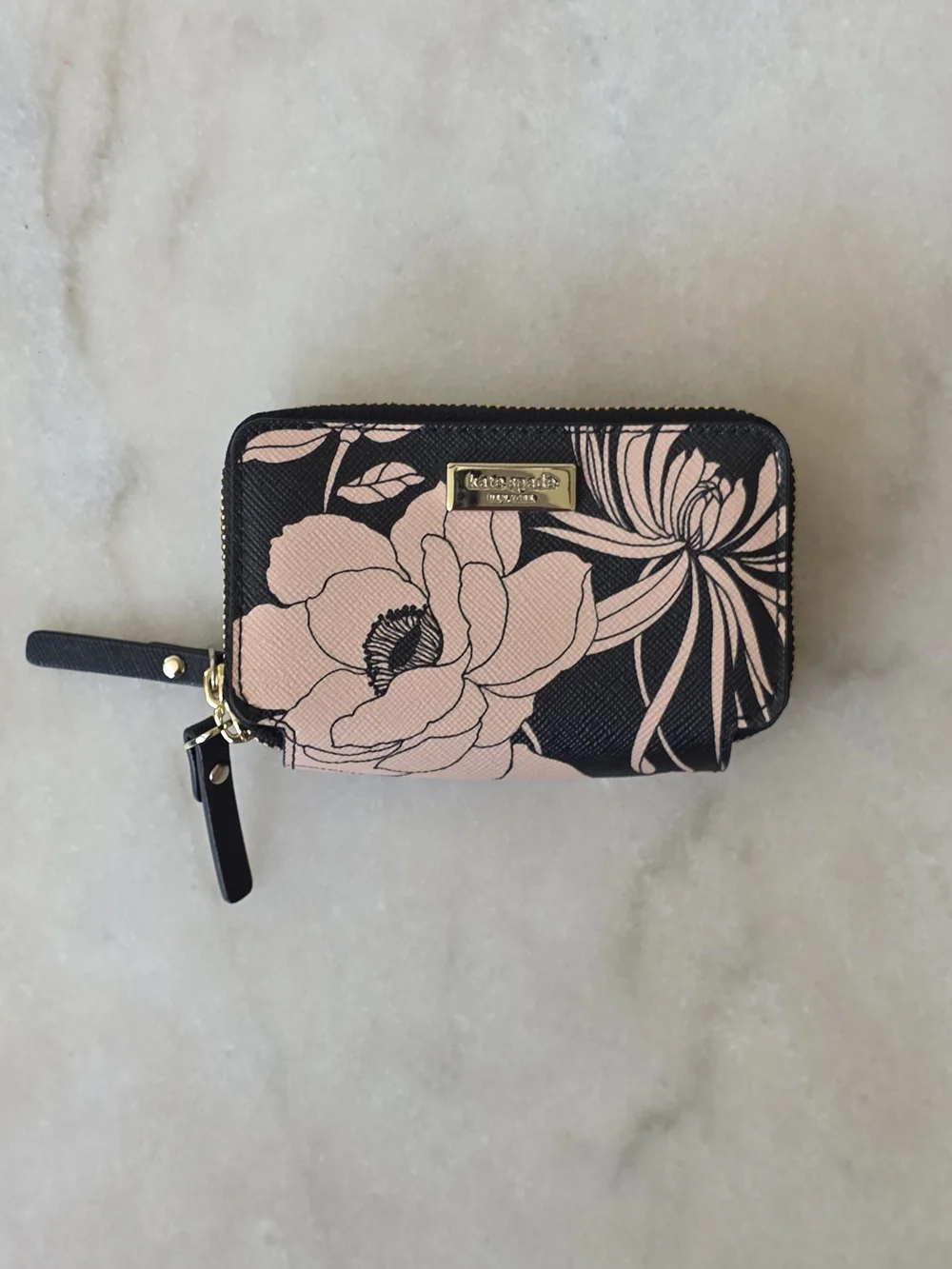 Kate Spade New York Laurel Way Gardenia Rosie Double Zip Case Wallet Black Pink